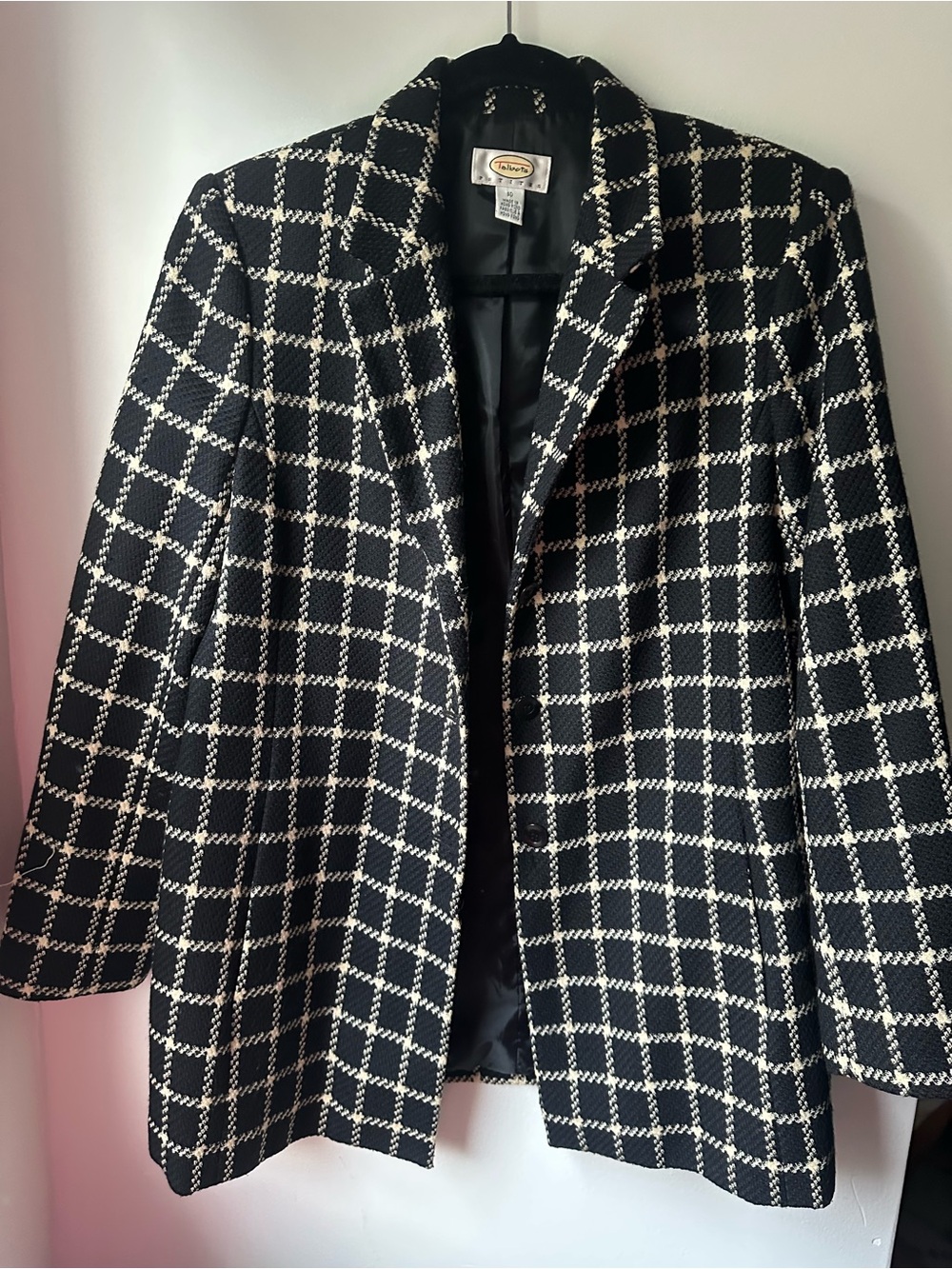 Talbots Women's Black & White Checked 100% wool Blazer Jacket